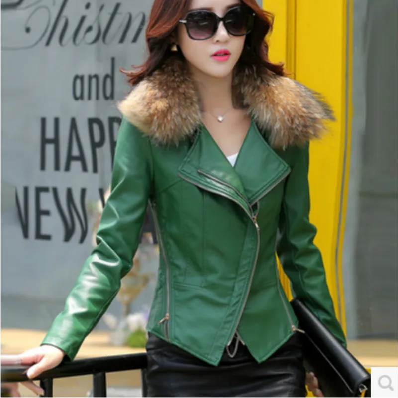 

Women's Leather Jacket Women Clothes 2019 Real Raccoon Dog Fur Collar Korean Vintage Black Short Coat Plus Size Outwear ZT2329