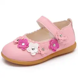 Новинка весны для маленькой принцессы Обувь для девочек цветы плоской Обувь PU кожаная обувь Детское платье обувь для вечеринок Размеры 21-30