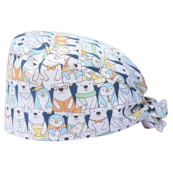 

Women's Adjustable Surgical Caps Uncuffed Medical Scrub Hat Back Tie Cap 100% Cotton Happly Polar Bear Original Super Tie Hats