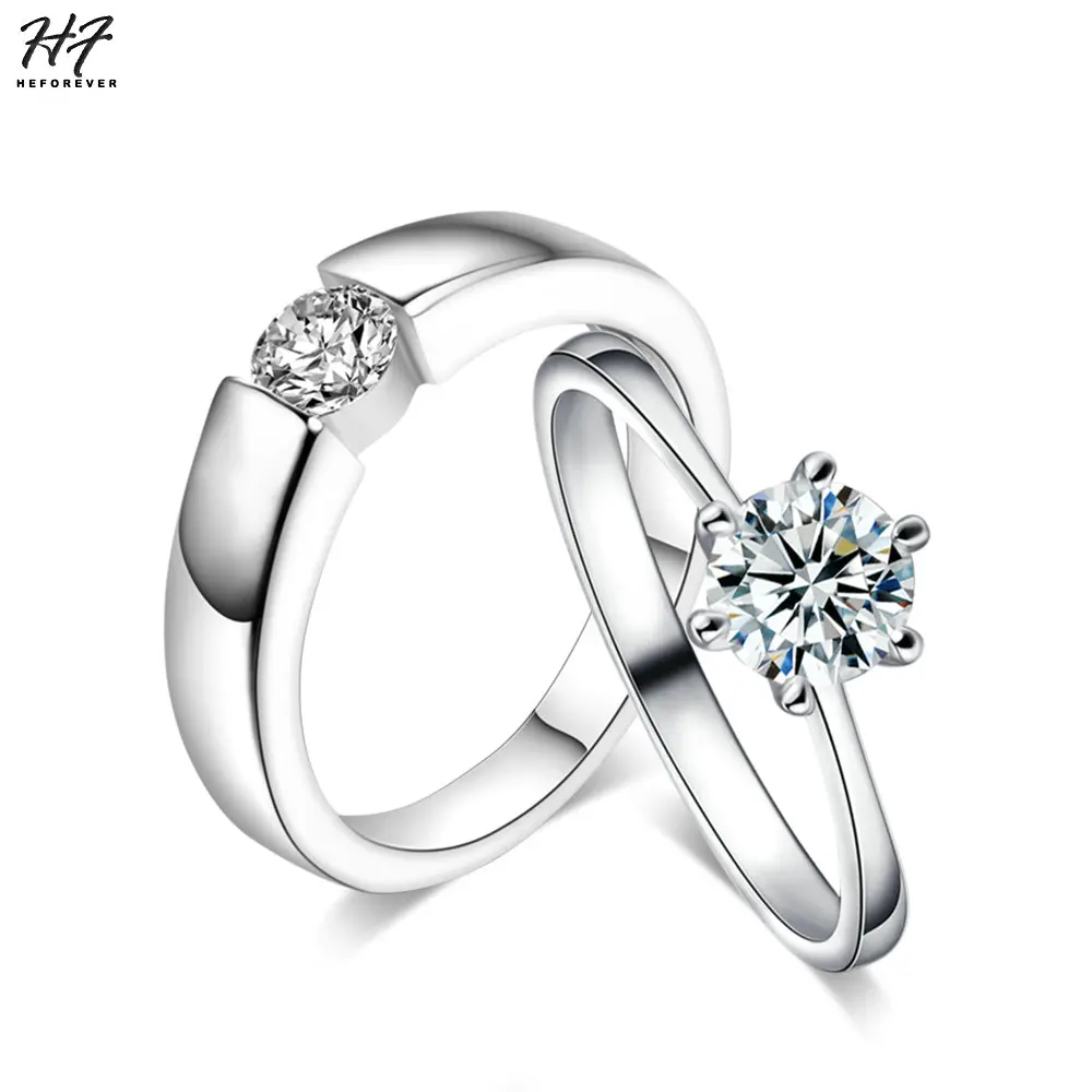 HEFOREVER Fashion Crystal AAA+CZ Stone Couples Rings