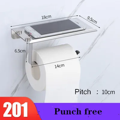 Punch free Держатель рулона для ванной комнаты из нержавеющей стали, настенный кронштейн для туалетной бумаги, держатель для телефона с полкой для хранения - Цвет: Punch free