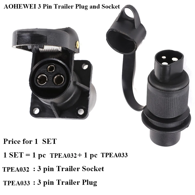 

AOHEWEI 12V 3 pole Standard EuropeanTrailer towingConnector adapte 1 pc 3 Pin Trailer Plastic Plug and 1 pc 3 Pin Truck Socket