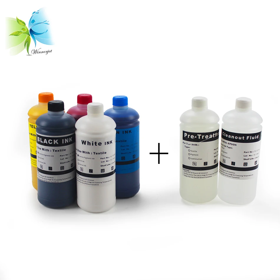 

2 White + C M Y K + Pre-treatment Textile DTG Ink for Epson f2000 l800 1390 L1800 Printer