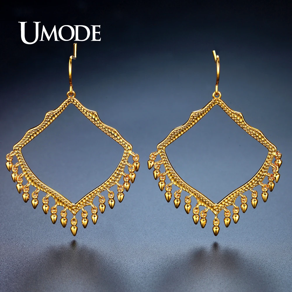 

UMODE Brand Design Big Hollow Rhombus Drop Earrings for Women Gold Color Brincos Party Wedding Jewelry Hot Christmas Gift UE0320