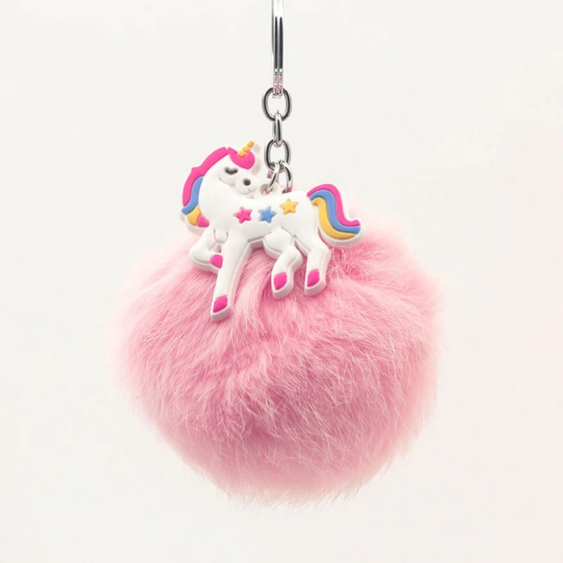 

Original High Quality Anime Horse Toy Cute Soft Unicorn Keychain Plush Toy Women Fluffy Fur Pom Pom Keyring Bag Hang Toy gift
