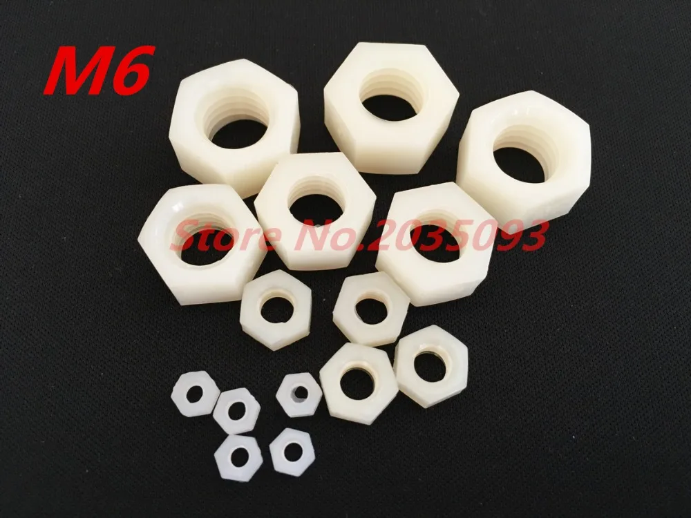 

50pcs/Lot Free Shipping Metric Thread M6 Nylon Hexagon Nuts Screw Nuts Hex Nuts