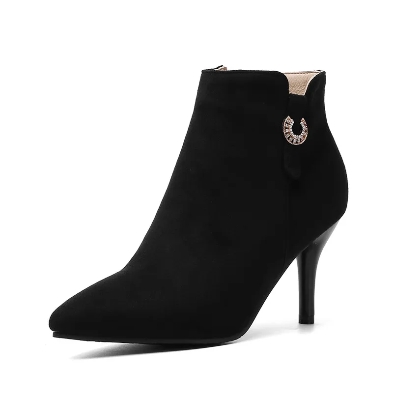 

B2-4 Size 30-46 Ladies Simple Solid Colors Flock Ankle Boots Female Vinter Boot Woman High Heels Shoes Women Plus Size Shoe