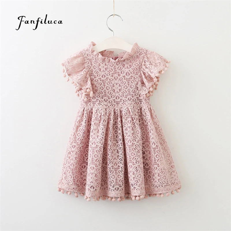 

Fanfiluca Solid Princess Girl Dress Cotton Lace Kids Girls Dresses Children Clothing Summer Style