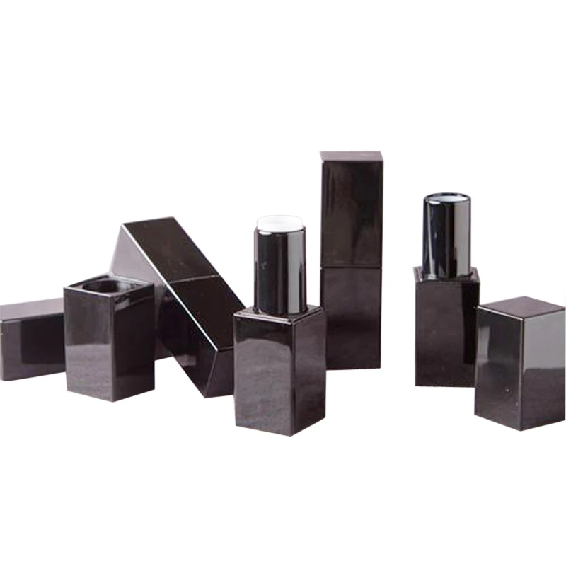 

50 pcs/lot 4g empty plastic magnetic lip stick tube square shape black color, square lipstick container in black color