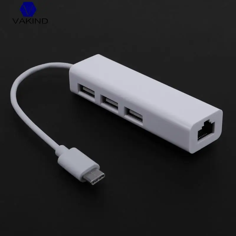 Новый 3 порта USB3.0 концентратор типа C к Ethernet LAN RJ45 кабель адаптер Сетевая карта