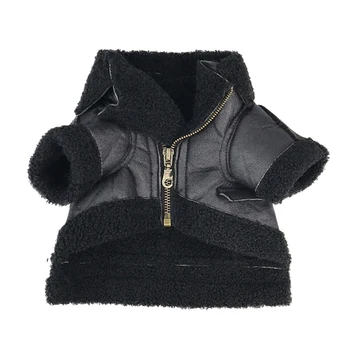 

Warm Accessories Leather Velvet Outfits Dogs Thickened Apparel Coat With Zipper