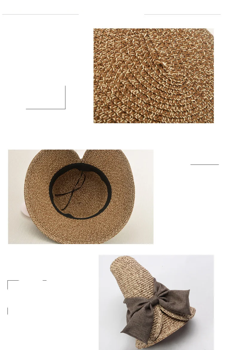 Широкополые шляпы для женщин Летняя Пляжная Панама соломенная Солнцезащитная шляпа козырек Femme бант-колпачок