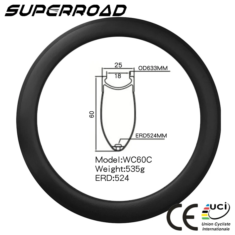 Высокое качество дешевые Superroad 28 мм шириной 60 мм Глубокий углерод 700C дорожный велосипедный клинкер диски