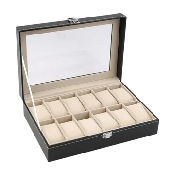 

OUTAD 10/12 Slots Grid PU Leather Watch Display Box Jewelry Storage Organizer Case locked Watch Display Box