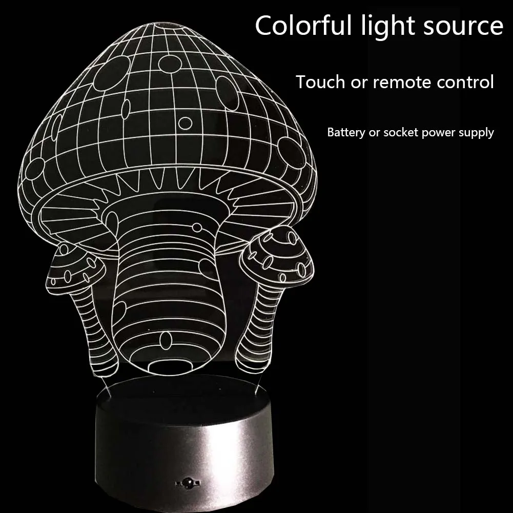 

7 Colors Changeable  3W/5V Touch / Remote Mashroom 3D Night Light FOR Home Party Decoration High Quality