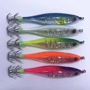 

5Pcs Squid Jigs Hard Plastic Bait 10cm 13g Octopus Cuttlefish Shrimp Baits 3D Eyes Luminous Lures