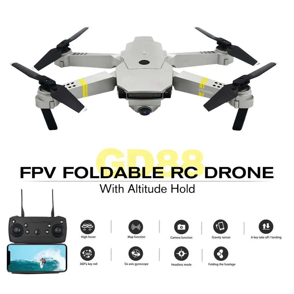 GD88 складной RC селфи Дрон Квадрокоптер самолет БПЛА с 1080P wifi FPV камера удержание высоты 360 ° переворачивается Безголовый режим
