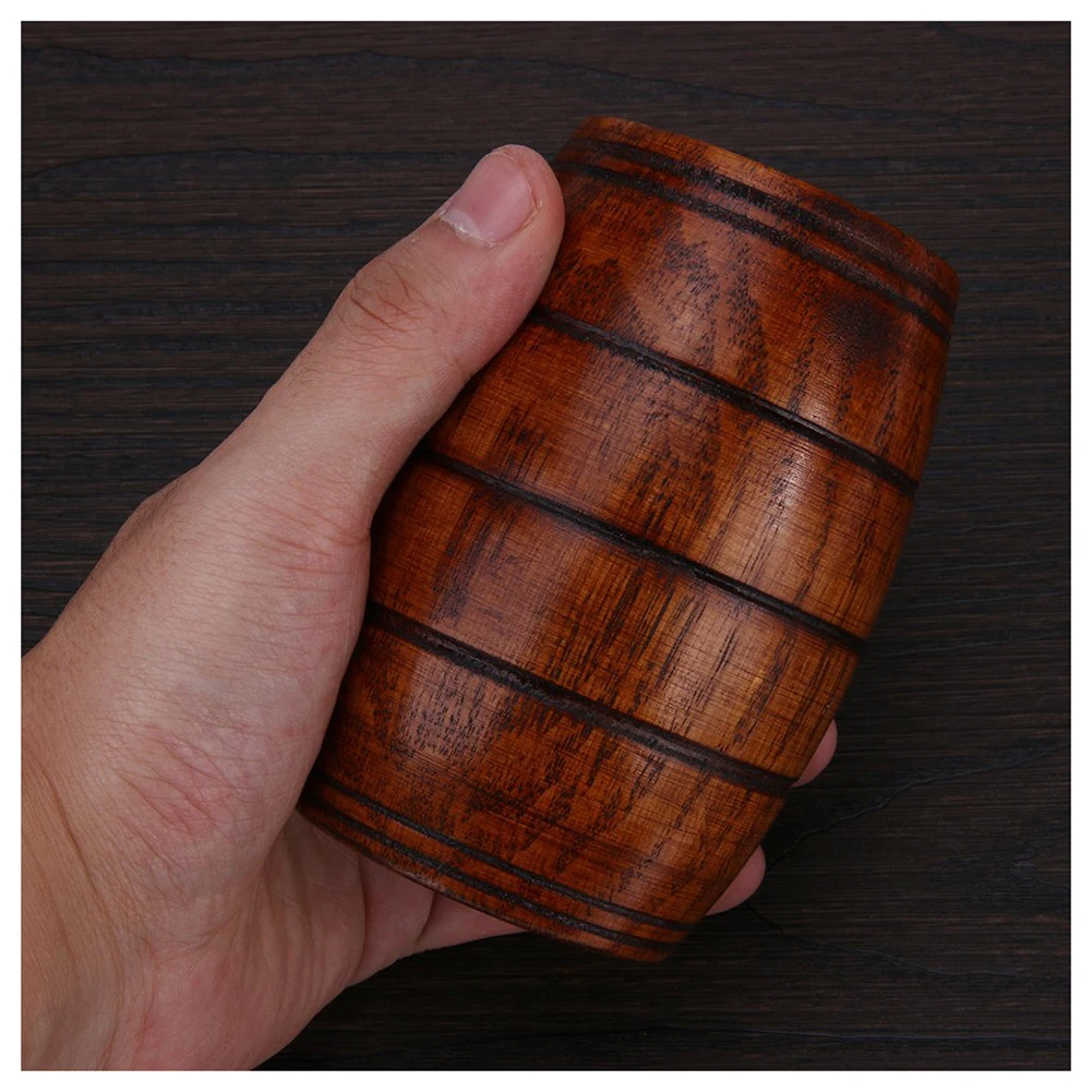 Jujube Wooden Barrel Shaped Beer Mug,Classical Wooden Drinking Cupin