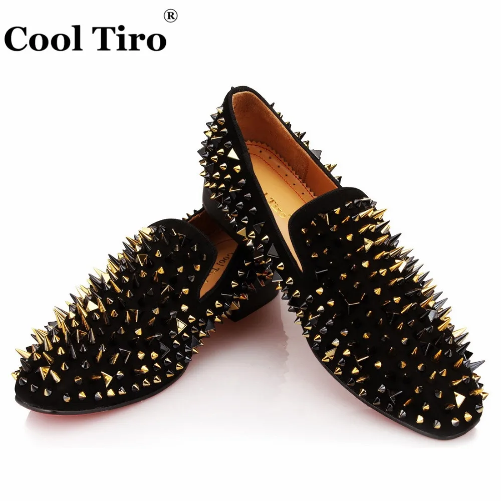 

Mix Studs Pik Pik Spikes Loafers Men Flats Black Suede Man Slippers Party Wedding Men's Dress Shoes Casual Shoes Genuine Leather