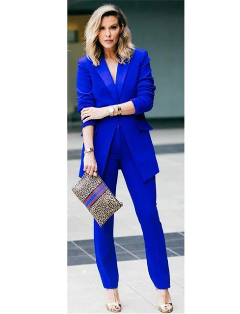 Pantalones de dos piezas para mujer de alta calidad: conjunto formal de 2  trajes de negocios para mujer con conjuntos de pantalón y top, chaleco azul