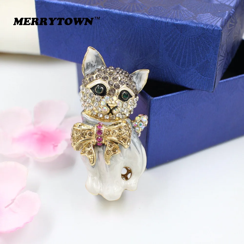 MERRYTOWN Горячие кот животное горный хрусталь эмалированная брошь на булавке Броши