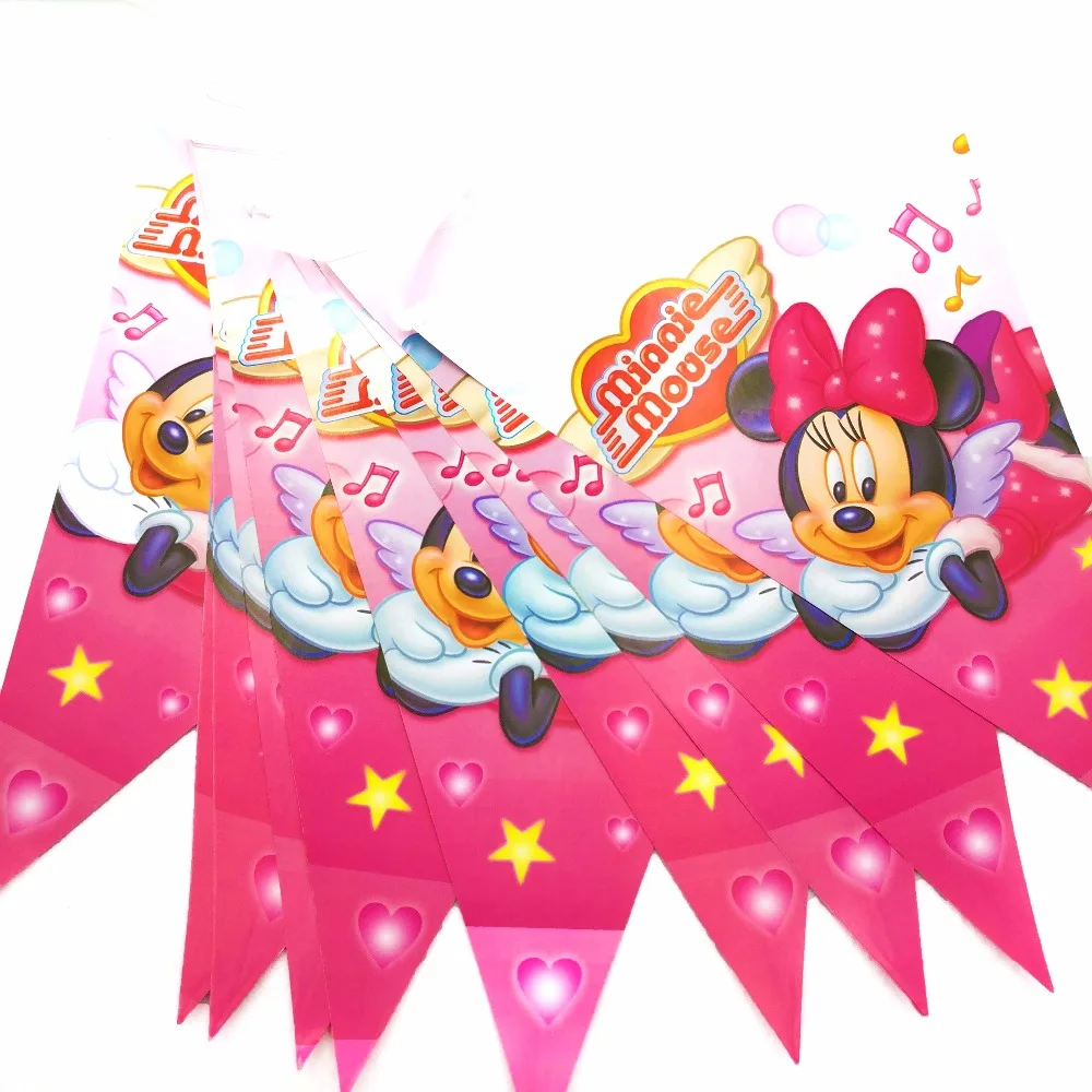 

Minnie Mouse theme Flag Party Supplies Kids Happy Birthday Pennants Cartoon Banner party Decoration flags 1pc/set