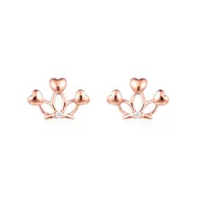 100% 18K Gold My Princess Tiara Clear CZ Heart Crown Stud Earrings For Women Wedding Earrings Fine Jewelry AU750 1.29g цена 100% 18K Gold My Princess Tiara Clear CZ Heart Crown Stud Earrings For Women Wedding Earrings Fine Jewelry AU750 1.29g цены онлайн
