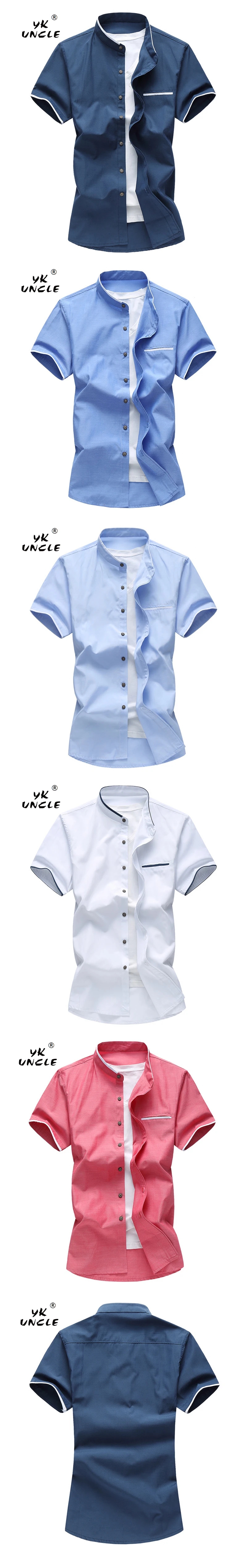 YK дядя бренд Для мужчин рубашка Новый 2018 Стенд воротник Повседневное Мужской рубашка Slim Fit Для мужчин S рубашки короткий рукав Camisa Hombre