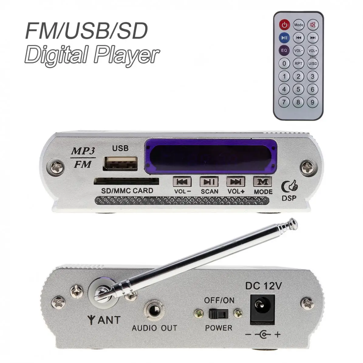 Мини Dazzle цветной светодиодный дисплей усилитель мощности цифровой аудио музыкальный плеер с пультом дистанционного управления Поддержка DVD/FM/MP3/SD/USB