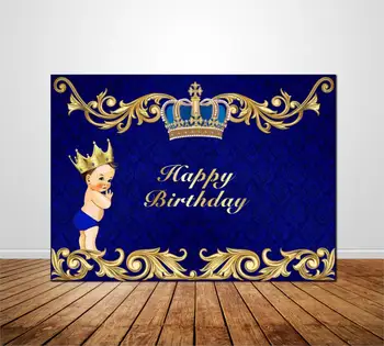 

Royal Blue Birthday Backdrop Birthday Photo Booth Photocall HUAYI Vinyl Baby Happy Birthday Background W-933