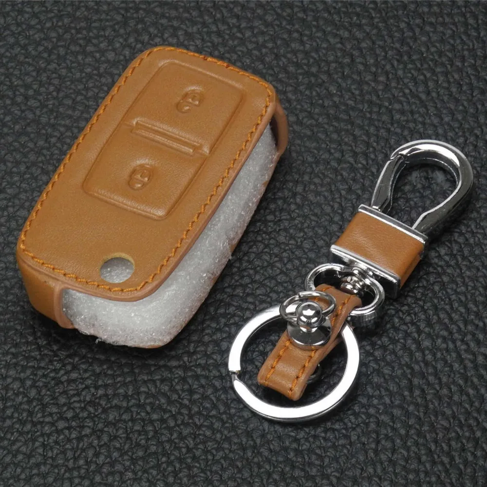Jingyuqin кожаный чехол с 2 кнопками для ключей для VW Passat Polo Golf Seat Touran Bora Jetta Cady Touran Sharan, Transporter