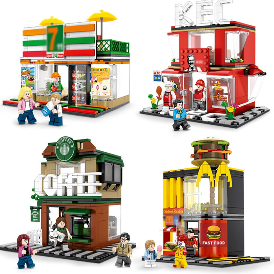 

City Architecture Model Fast Food Restaurant Coffee Shop Club Creator Building Blocks Compatible Girls Friends Bricks Toys