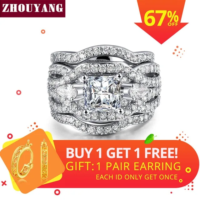 Classic forma Marquise Cubic Zirconia 3 Anelli Set Argento Del Partito di Colore Classic forma Marquise Cubic Zirconia 3 Anelli Set Argento Del Partito di Colore