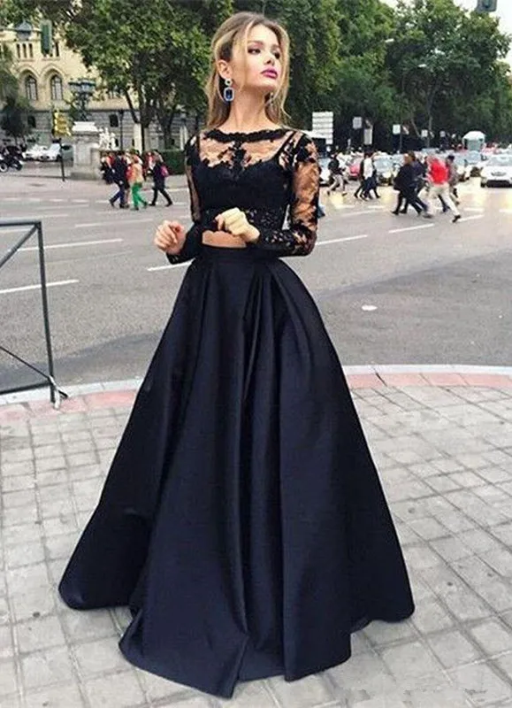 long-sleeves-prom-dresses-black-two-pieces