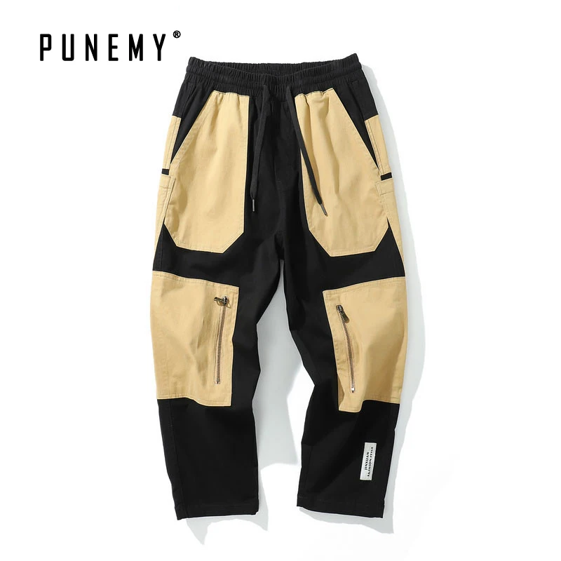 

Harajuku Multi-pockets Men Sweatpants Cargo Safari Style Streetwear Trousers Patchwork Oversize Hip Hop Drawstring Male Joggers
