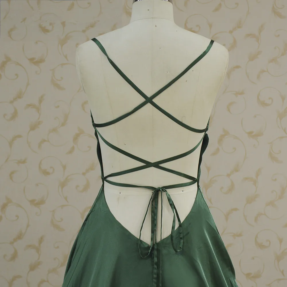 JaneVini пикантные зеленые платья невесты с глубоким вырезом на спине с карманами длинные сбоку разделение без рукавов платье для выпускного
