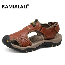 Бренд ramialali мужские сандалии мужские пляжные сандалии натуральный спилок, кожа Для мужчин тапочки; сандалии-Вьетнамки с прозрачными Для мужчин повседневная обувь Летняя обувь