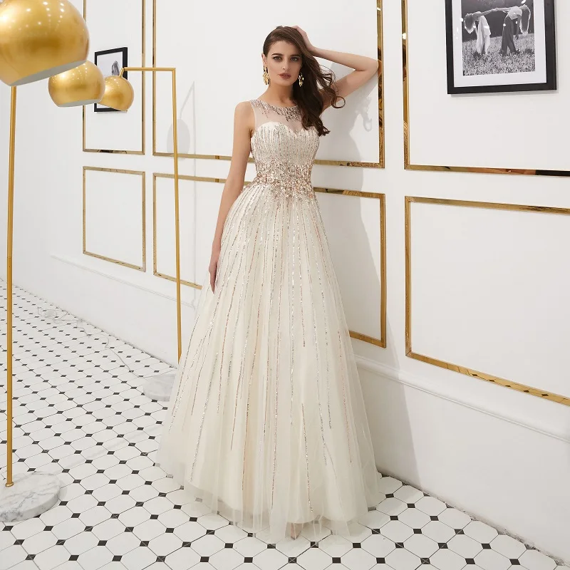 Luxury Evening Dresses Long 2019 Heavy Crystal sequins Evening Gowns For Women formal Dress vestidos de fiesta vestido de noche