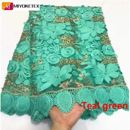 

Nigerian Lace Latest Bridal Wedding Dress 2019 High Quality Guipure Lace Teal Green African Rhinestones Laces Fabric ZQ17-1