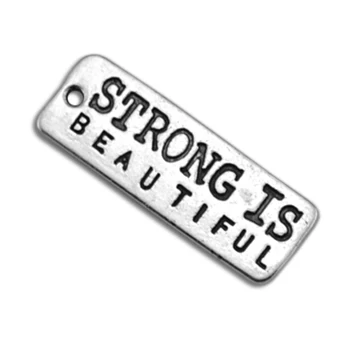 

my shape 20pcs Engraved Letter Strong Is Beautiful Rectangle Fitness Charm Jewelry