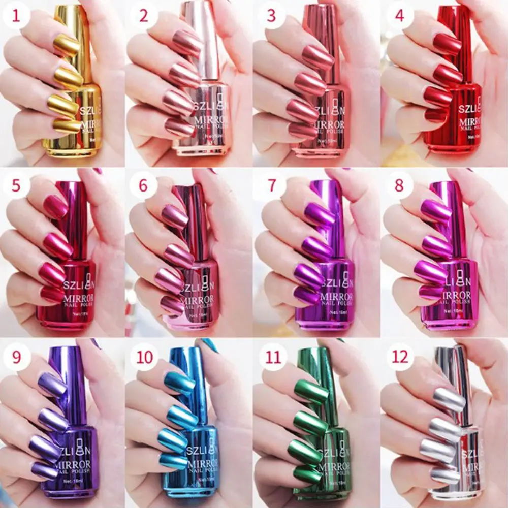Сексуальный 12 цветов зеркальный лак для ногтей металлический лак серебряный лак для ногтей Металл с эффектом зеркала Гель-лак для ногтей