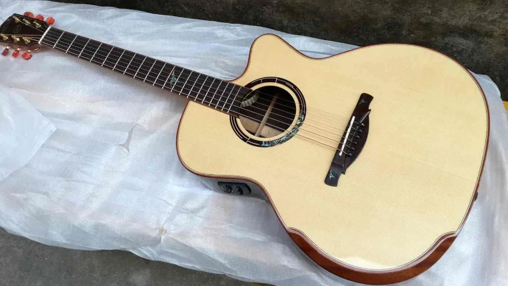 

professional full solid wood handmade acoustic-electric guitar with radian corner free hard case