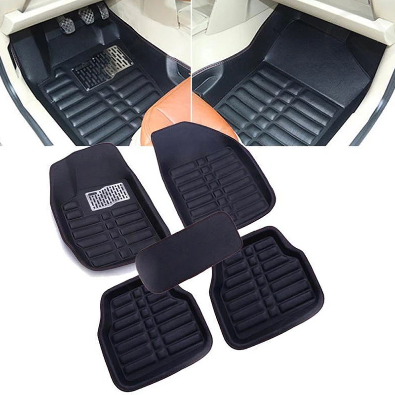 

5pc/set Universal Car Floor Mats FloorLiner Front & Rear Carpet All Weather Mat Skidproof Black Car Styling