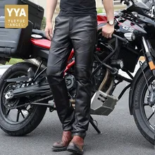 Зимние теплые флисовые мотоциклетные брюки, мужские ветрозащитные панковские брюки-карго из натуральной кожи, мужские байкерские уличные брюки на молнии