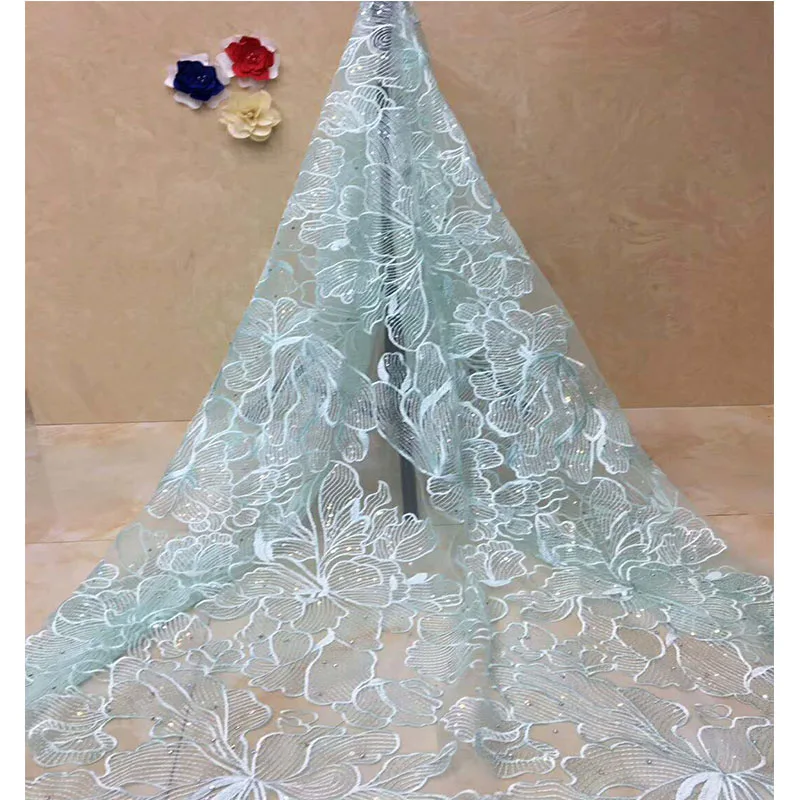 

French Lace Fabric High Quality African Lace Fabric With Sequins And Beads Embroidery For Sewing Beauty Women