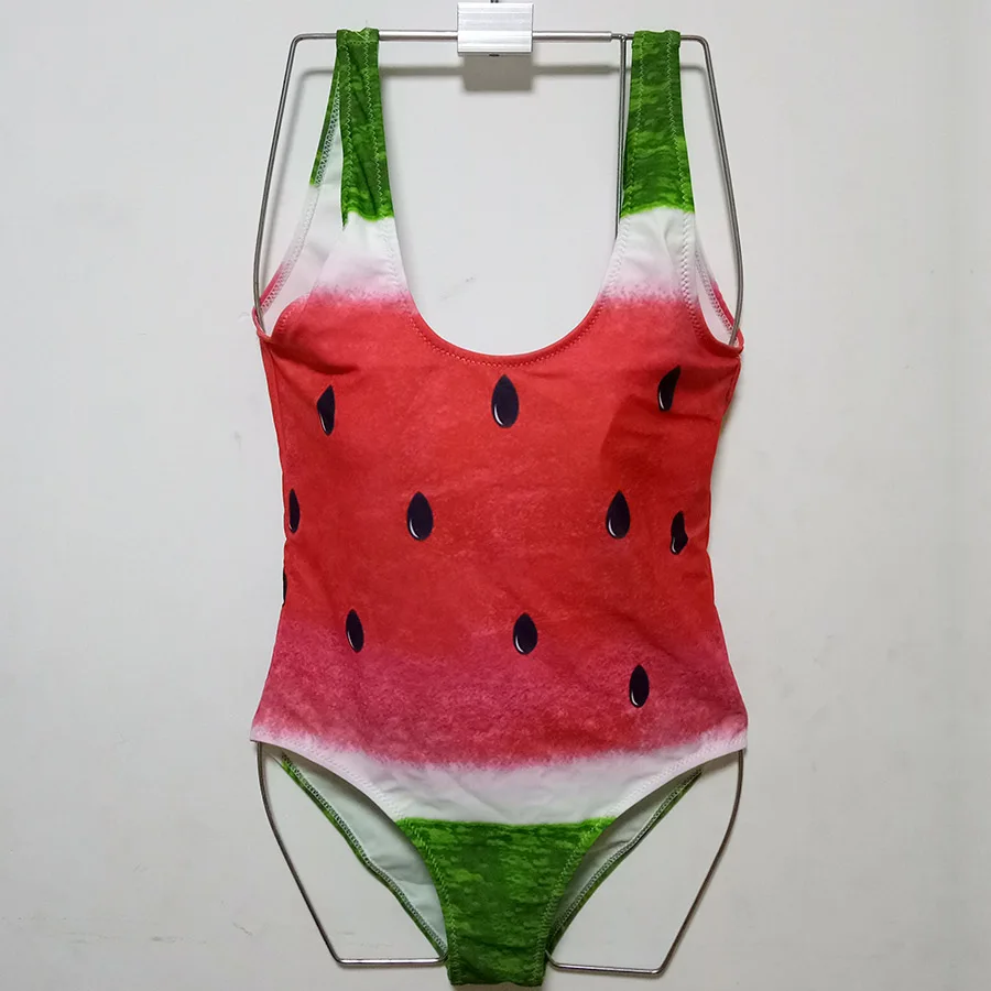 Милый Винтажный слитный купальник с фруктовым принтом, женский купальник, круглый вырез, монокини, Ретро стиль, купальник, сексуальный боди, пляжная одежда - Цвет: Watermelon