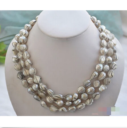 

P4360 3row 19" 15mm gray stripes baroque freshwater pearl necklace ^^^@^Noble style Natural Fine jewe FREE SHIPPING