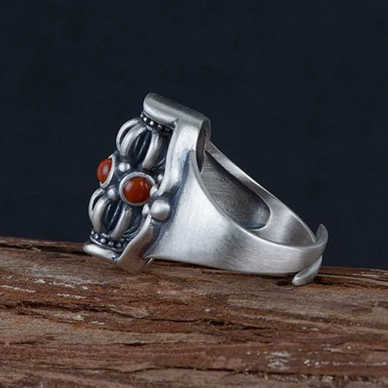 925 пробы серебряные кольца Vajra для мужчин и женщин серебряные кольца с красным камнем Ретро вращающиеся ювелирные изделия лучшие подарки