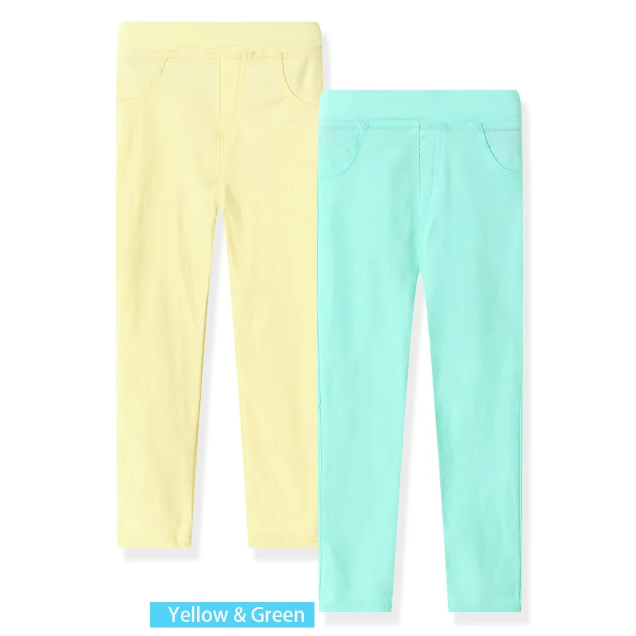 Sheecute/комплект из 2 предметов; Стрейчевые Саржевые узкие брюки для девочек; Брюки-Капри без застежки - Цвет: Yellow  Green