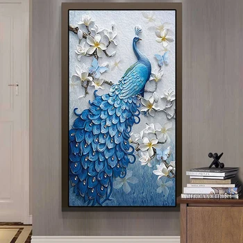 

New 5D Diamond Painting Blue Peacock Vertical Version Diamonds Embroidered for Living Room Painting Full Embroidery